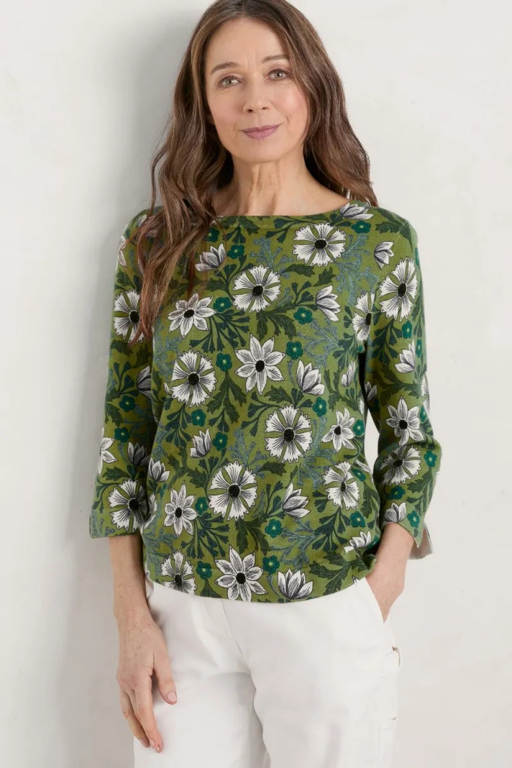 Seasalt Clothing Bay Laurel Organic Cotton Jumper Craft Floral Dill