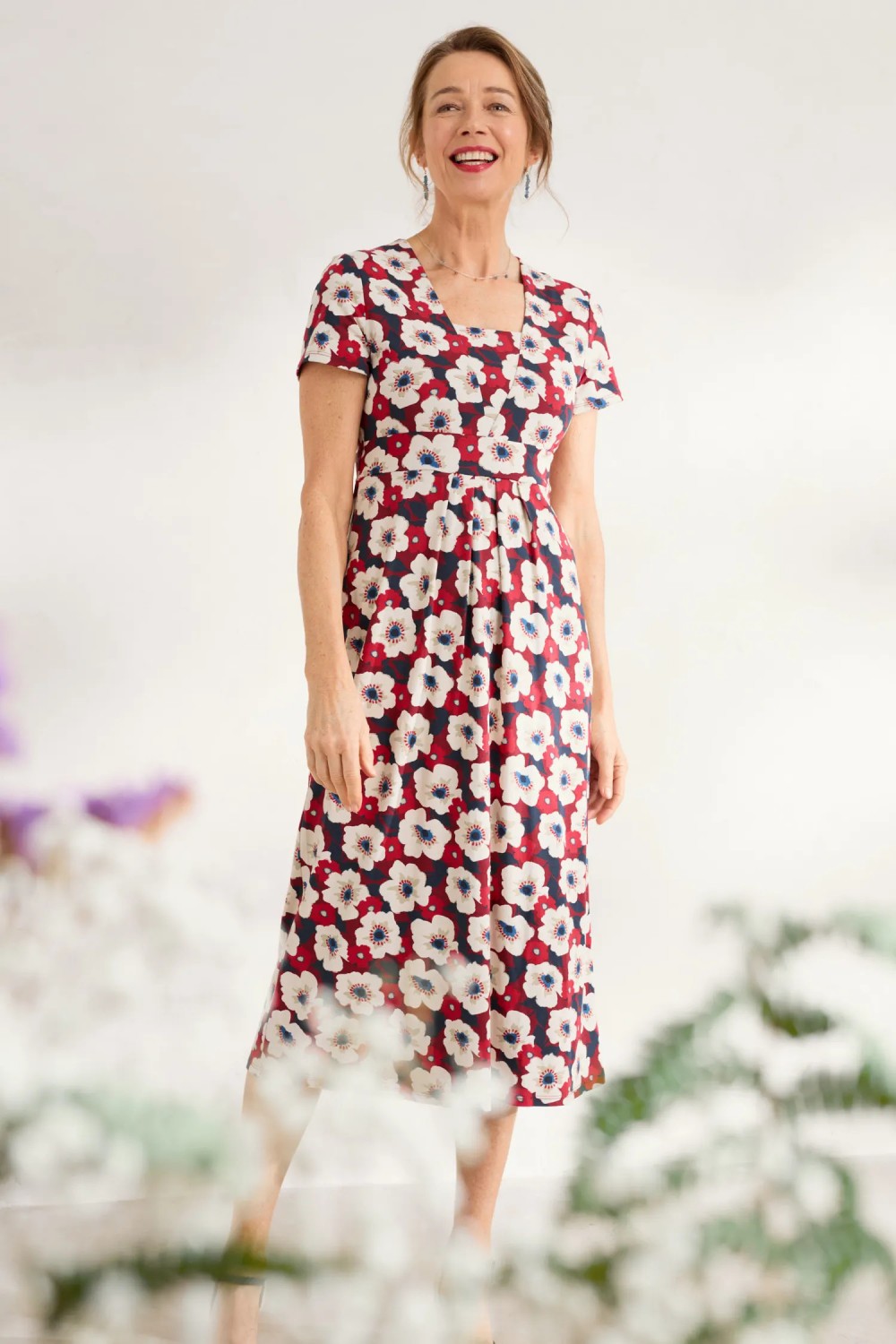 Seasalt Clothing Seed Packet Short Sleeve Midi Dress Poppy Field Jam