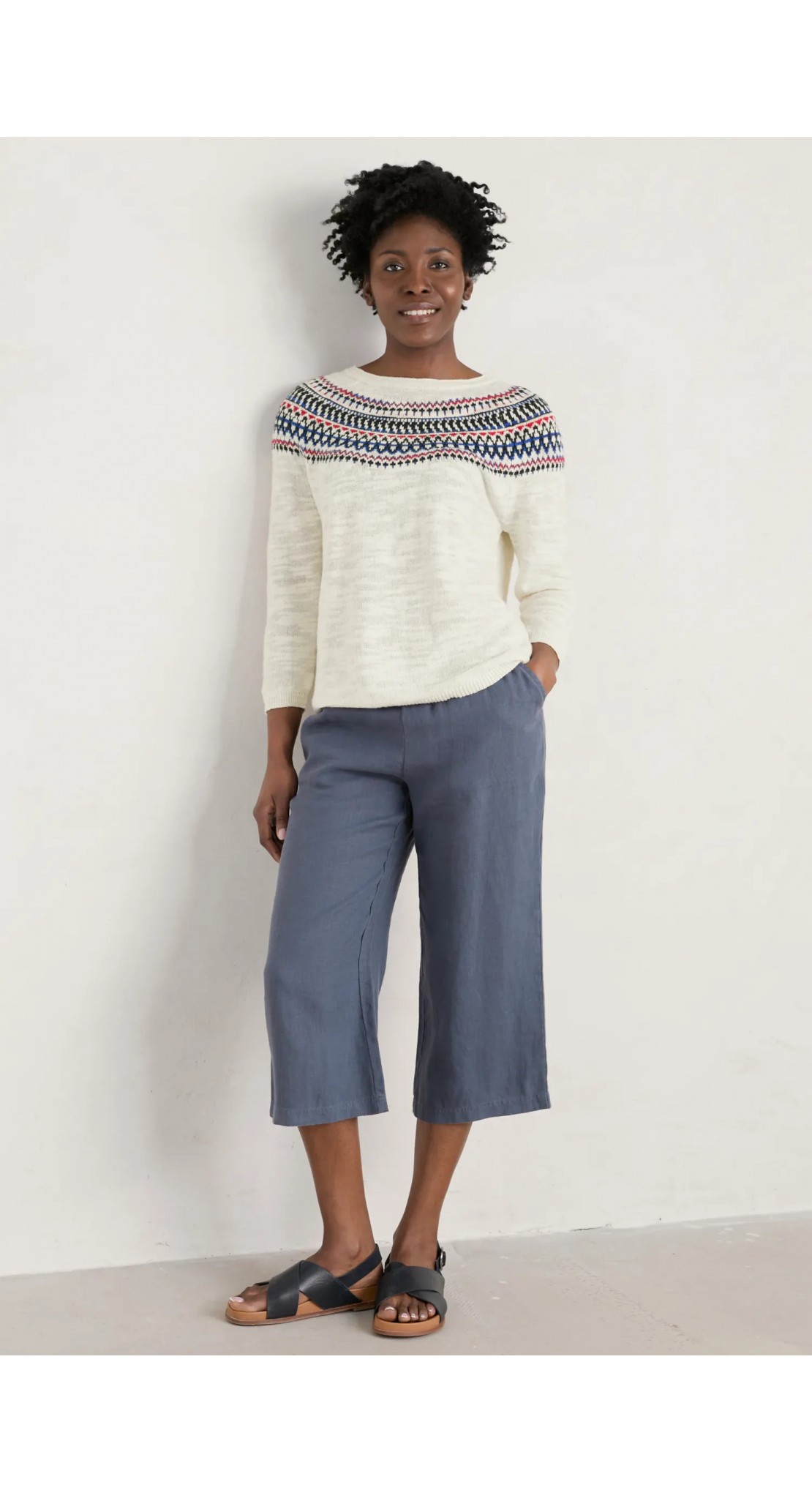 Denim Chambray Linen Cropped Trouser  WHISTLES 