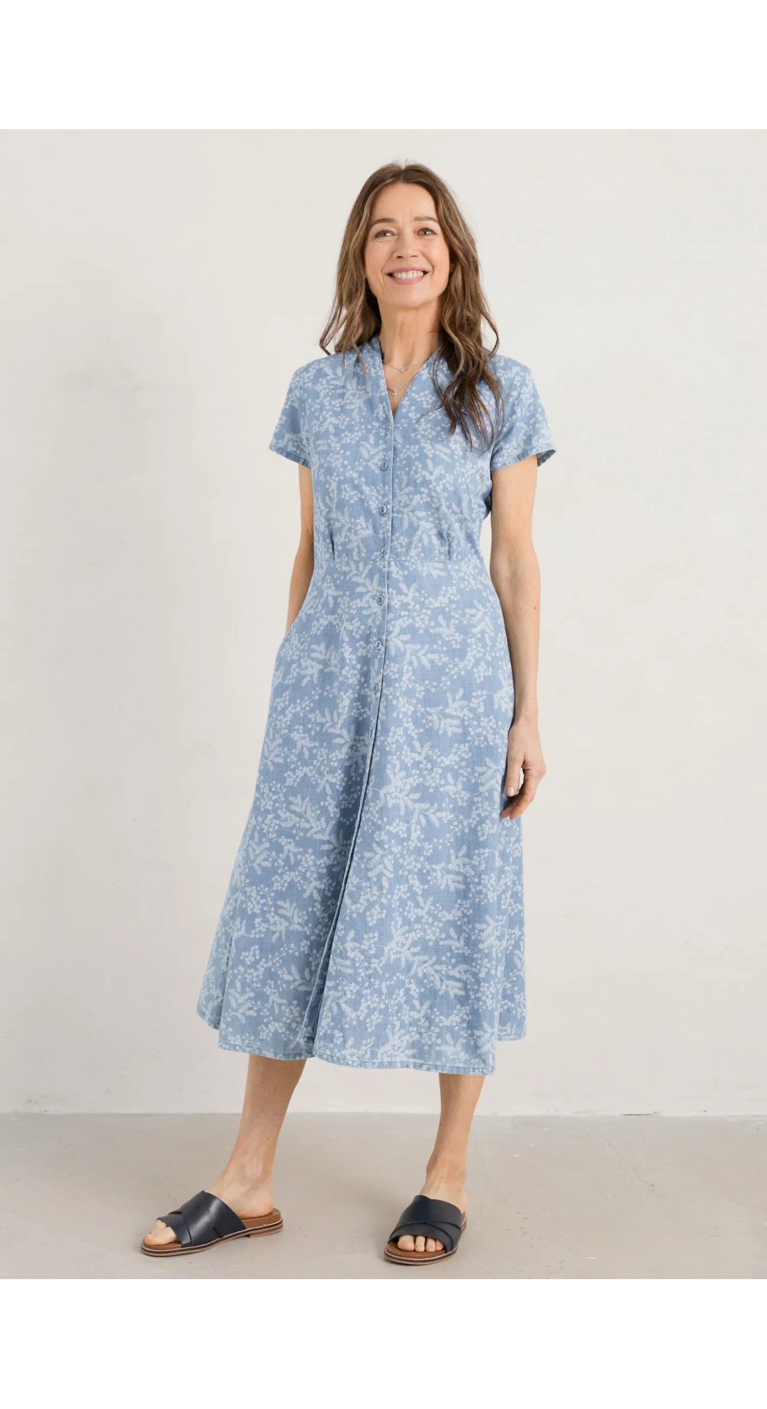 Seasalt Clothing Carved Wood Midi Dress Mimosa Indigo