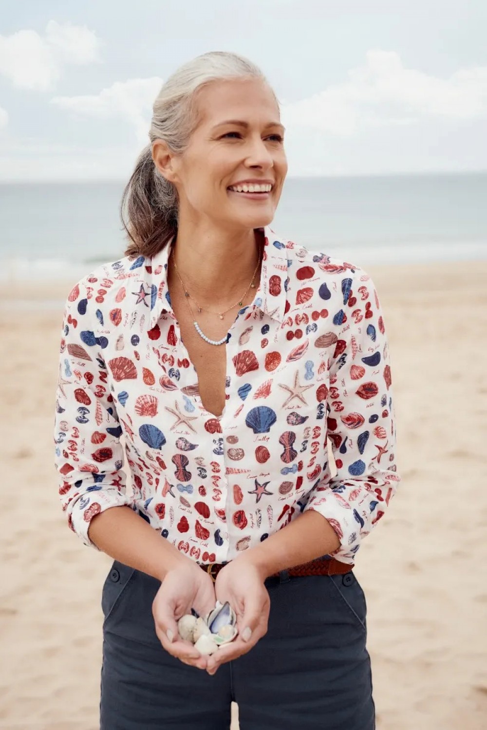 Seasalt Clothing Larissa Organic Cotton Shirt Shell Collecting Chalk