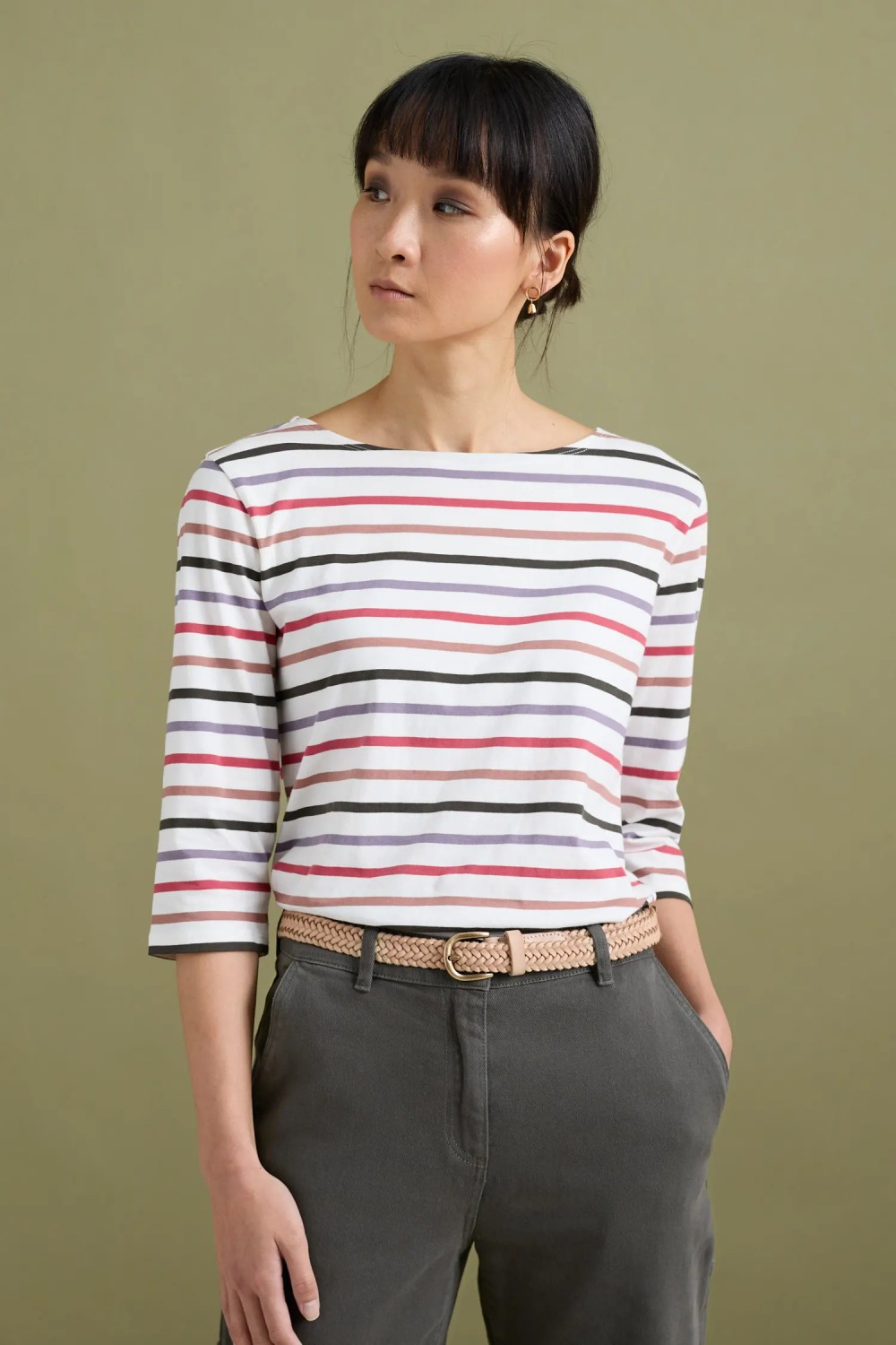 Seasalt Clothing Sailor Top Quad Breton Chalk Echinacea