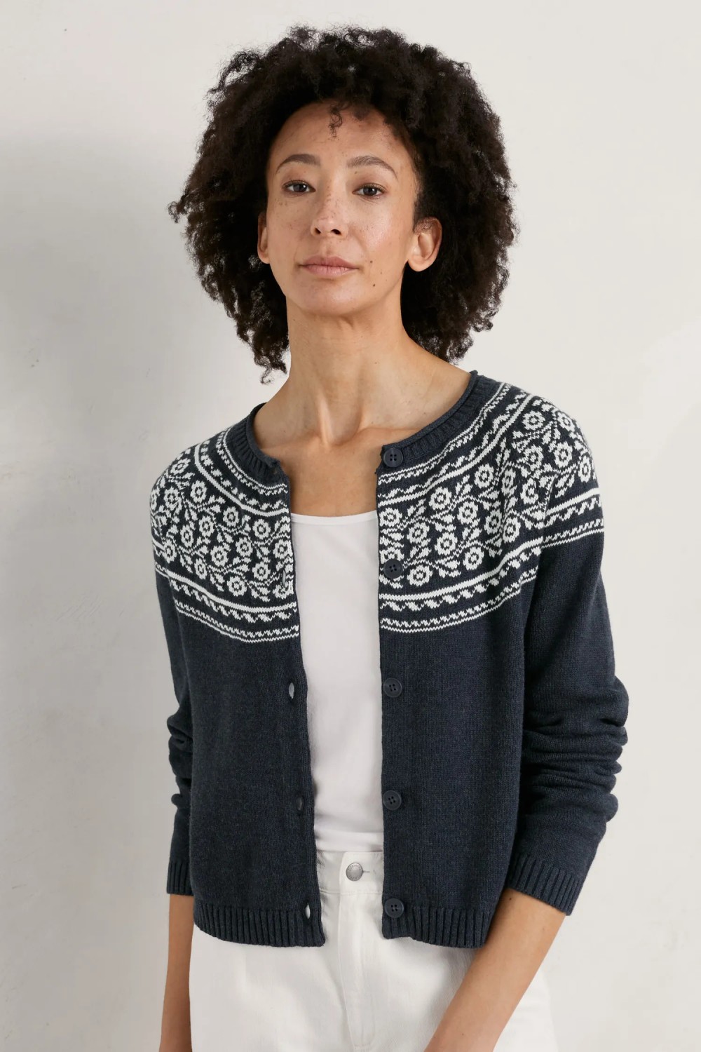 Seasalt Clothing Sweet Pea Organic Cotton Cardigan Tapestries Inkwell Ecru