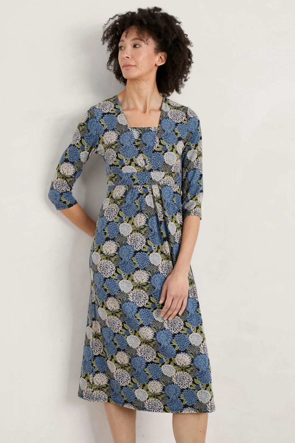 Seasalt Clothing Seed Packet Midi Dress Dahlia Bed Tide Onyx