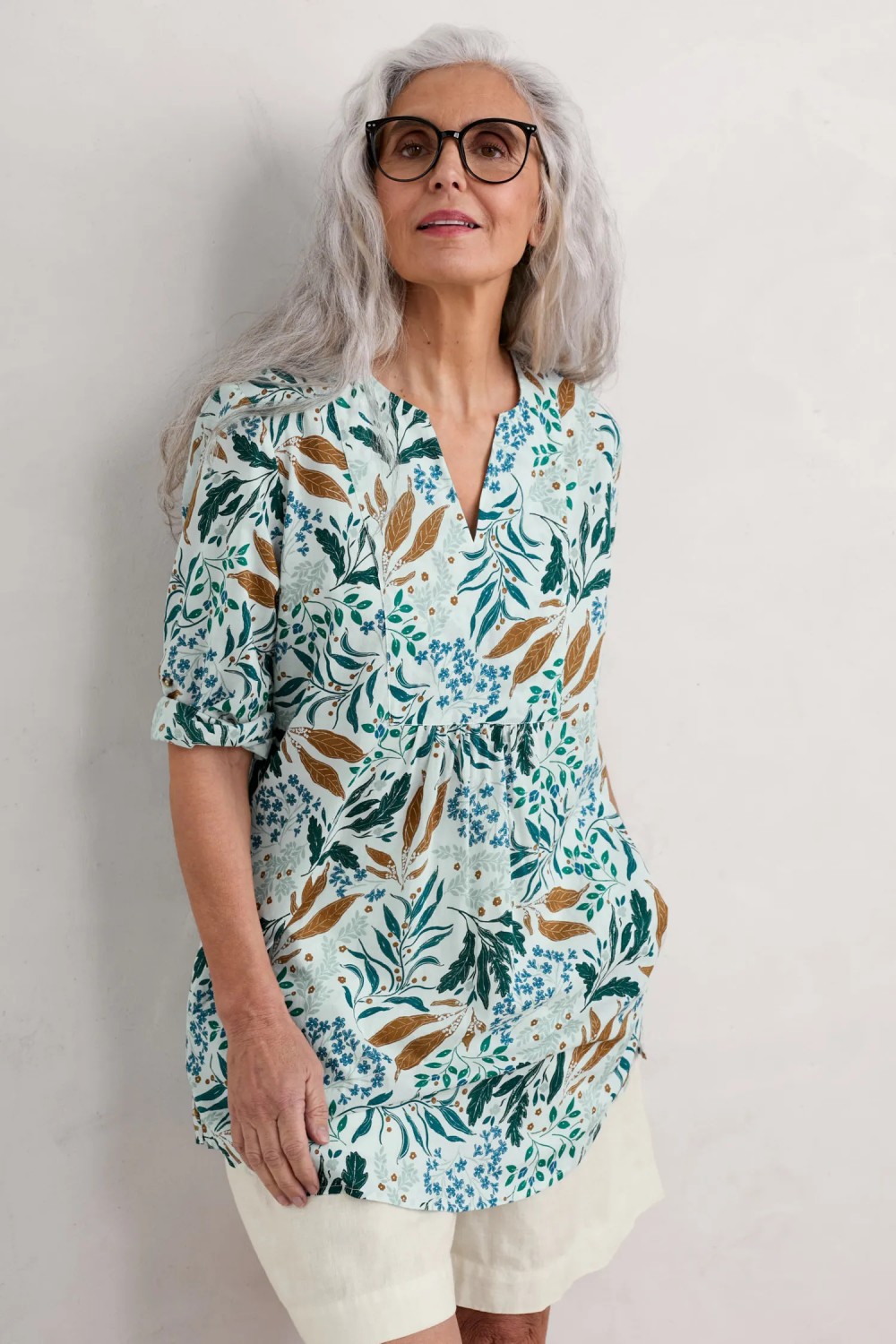 Seasalt Clothing Op Art Organic Cotton Tunic Top Riverbed Floral Chalk