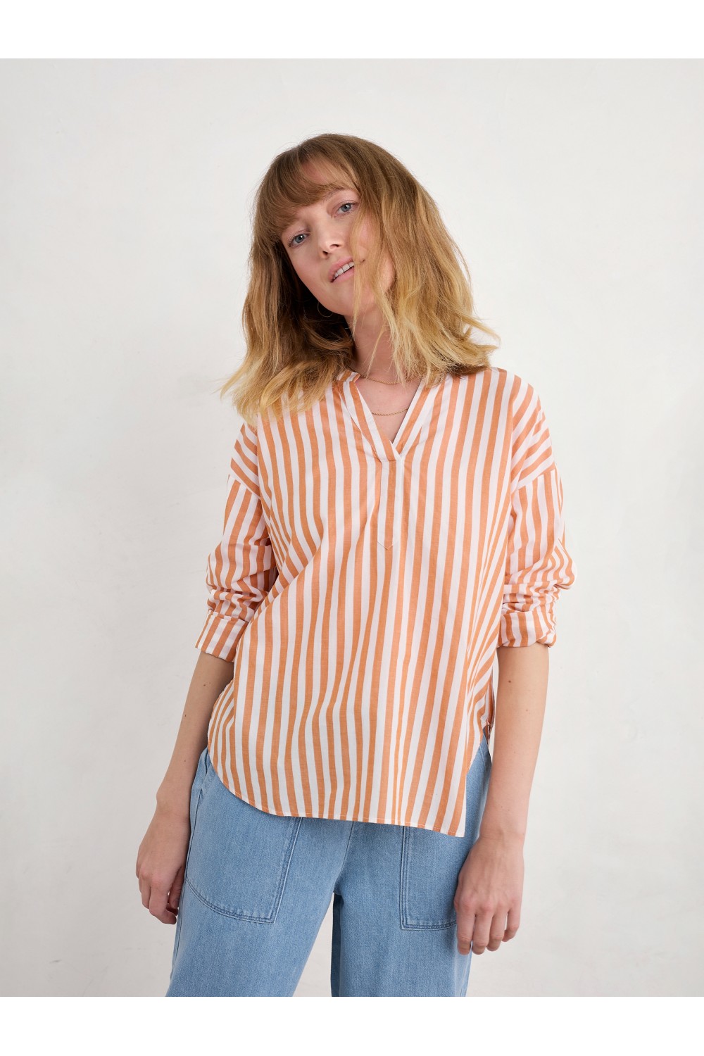Seasalt Clothing Eyebright Longline Shirt in Cotton Mini Scallion Cumin