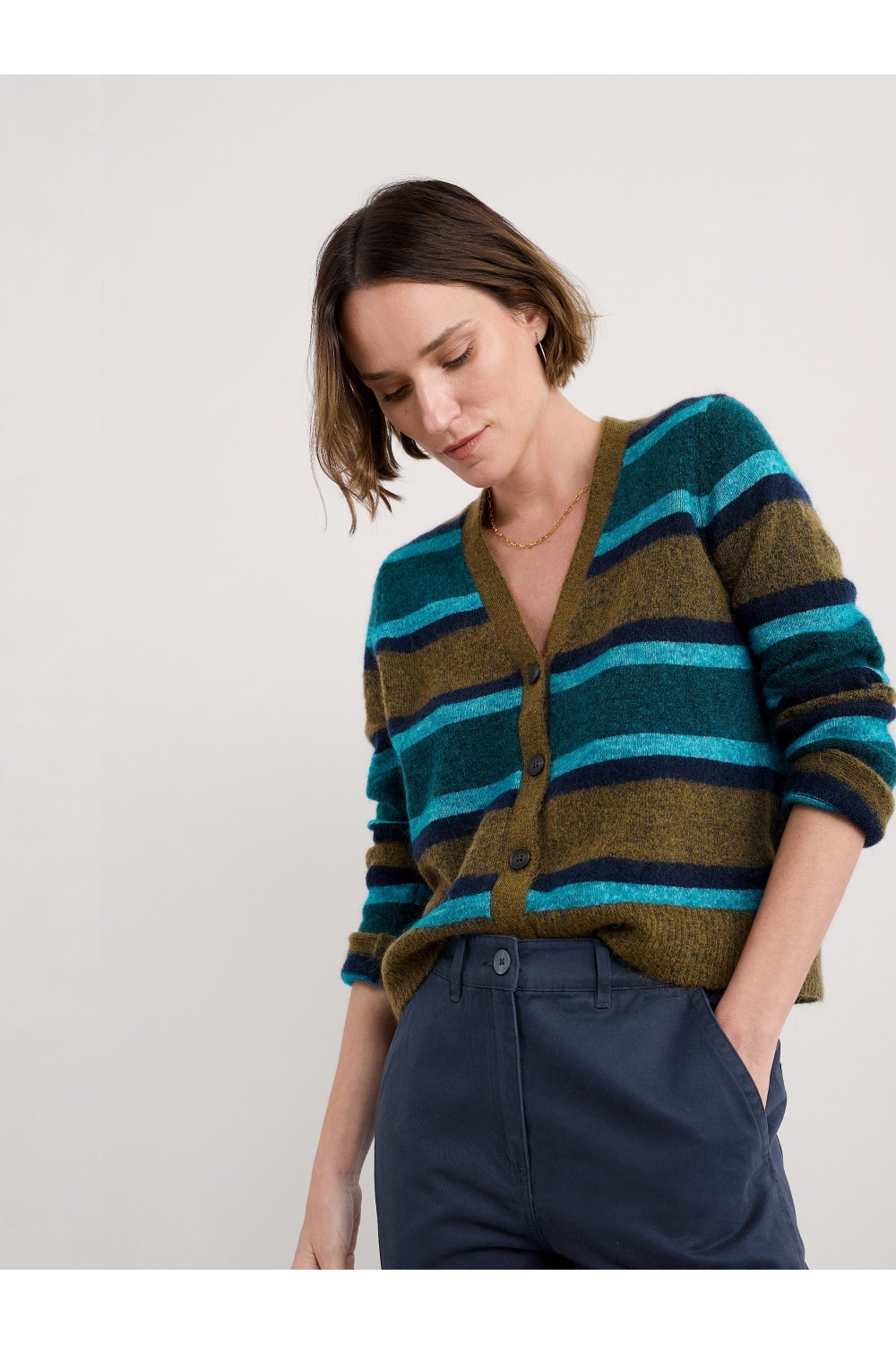 Seasalt Clothing Etching V-Neck Cardigan Earthenware Cyan Mix