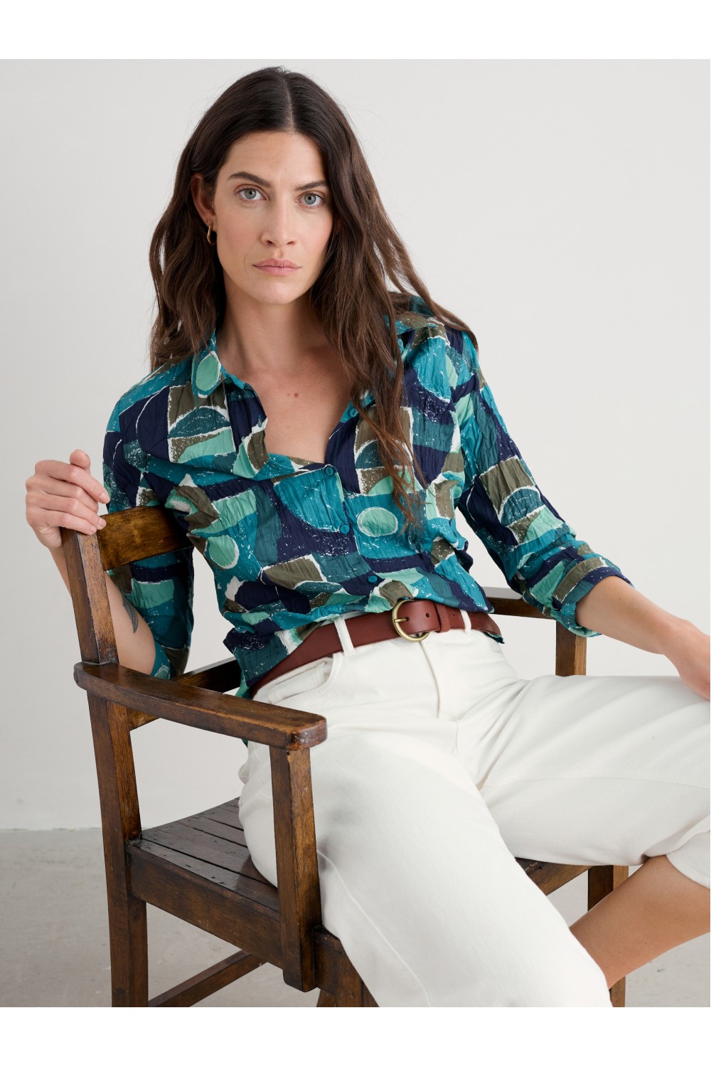 Seasalt Clothing Larissa Organic Cotton Shirt Penwith Abstract Emulsion