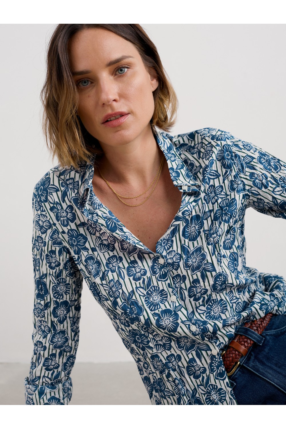 Seasalt Clothing Larissa Organic Cotton Shirt Floral Imprint Chalk