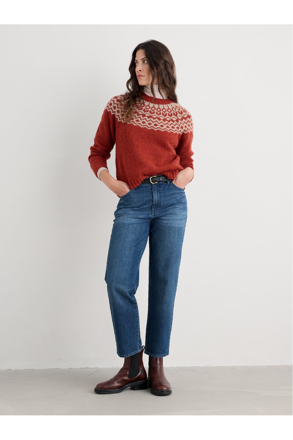 Seasalt Clothing Port Kinnis Fair Isle Jumper Merino Wag Tail Red Sail Birch