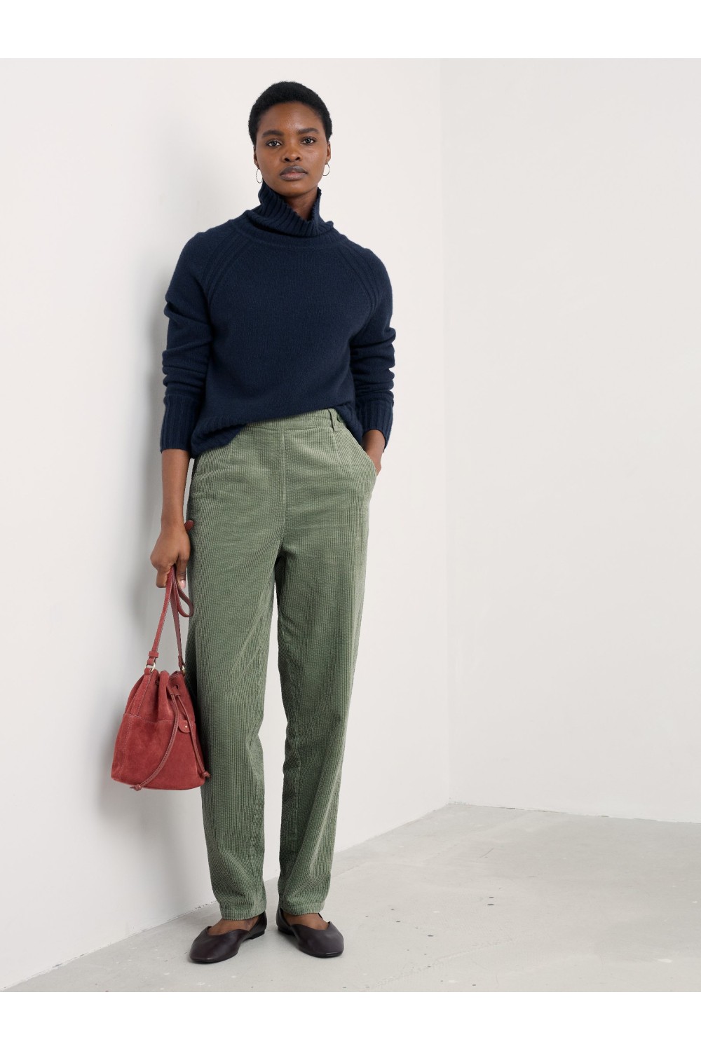 Seasalt Clothing Trethornes Tapered Cord Trousers Dusky Green