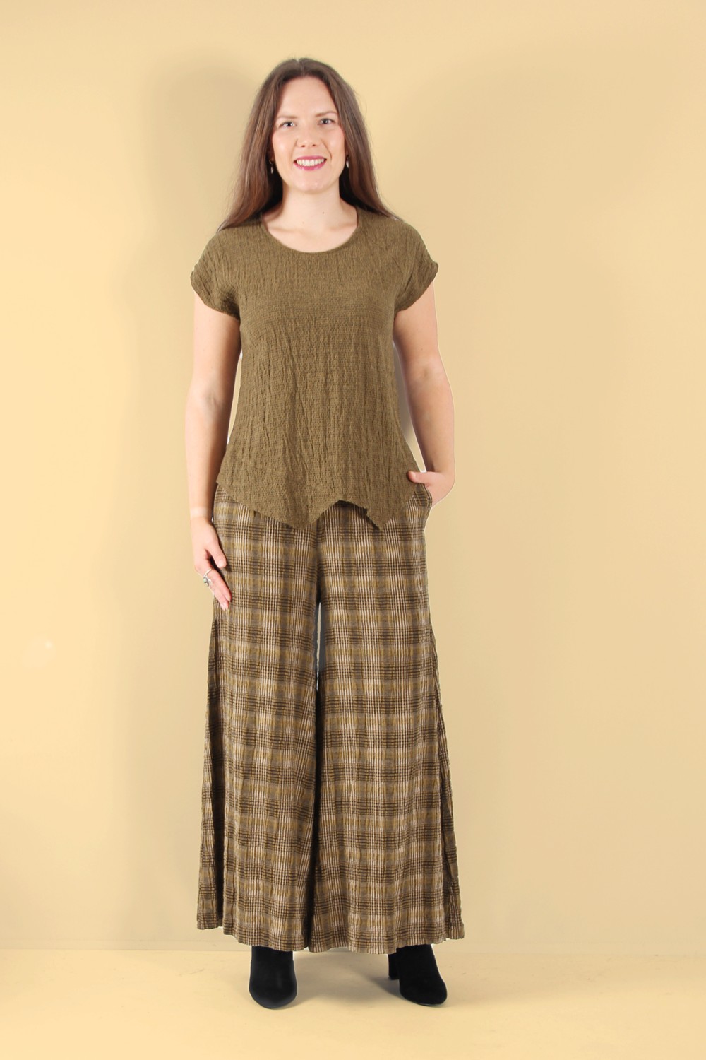 Thing Phoebe Crinkle Textured Top Ochre