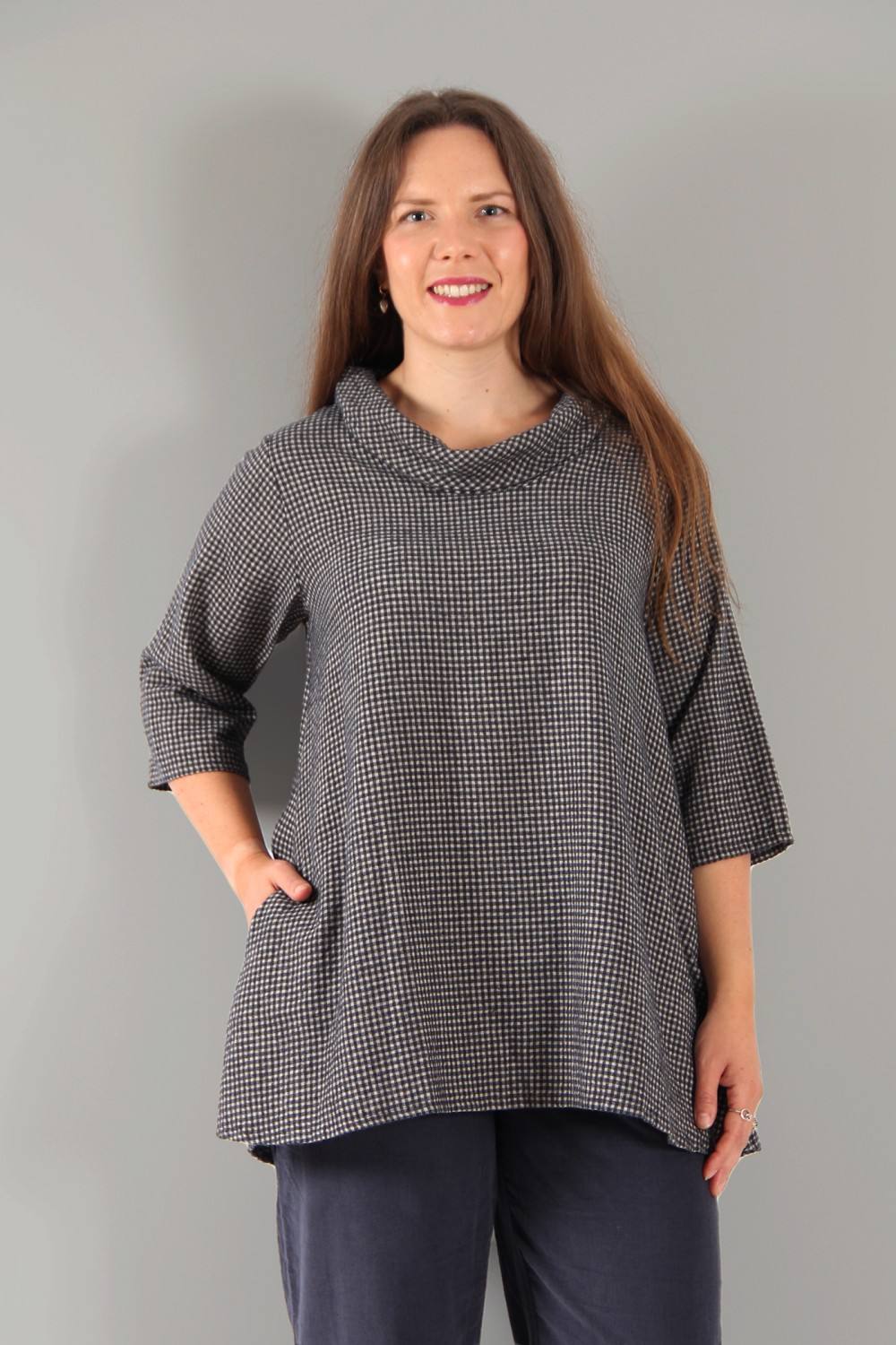 Thing Poppy Mini Check Ring Neck Tunic/Top Navy