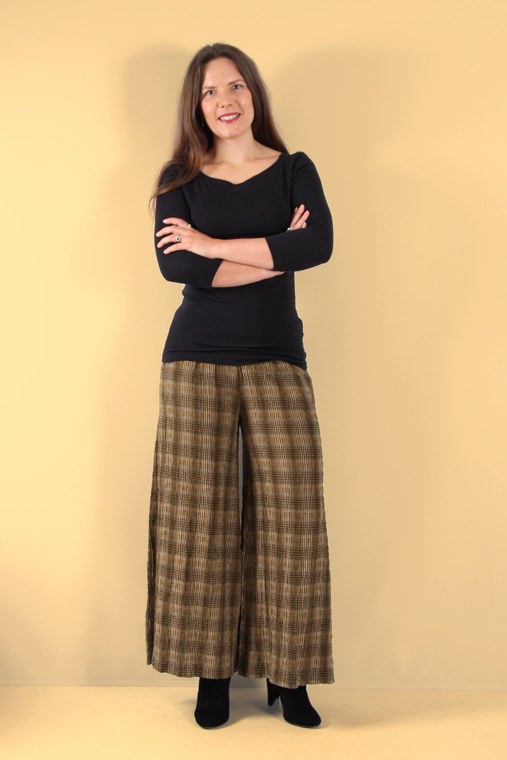 Thing Penny Check Wide Leg Culotte Ochre