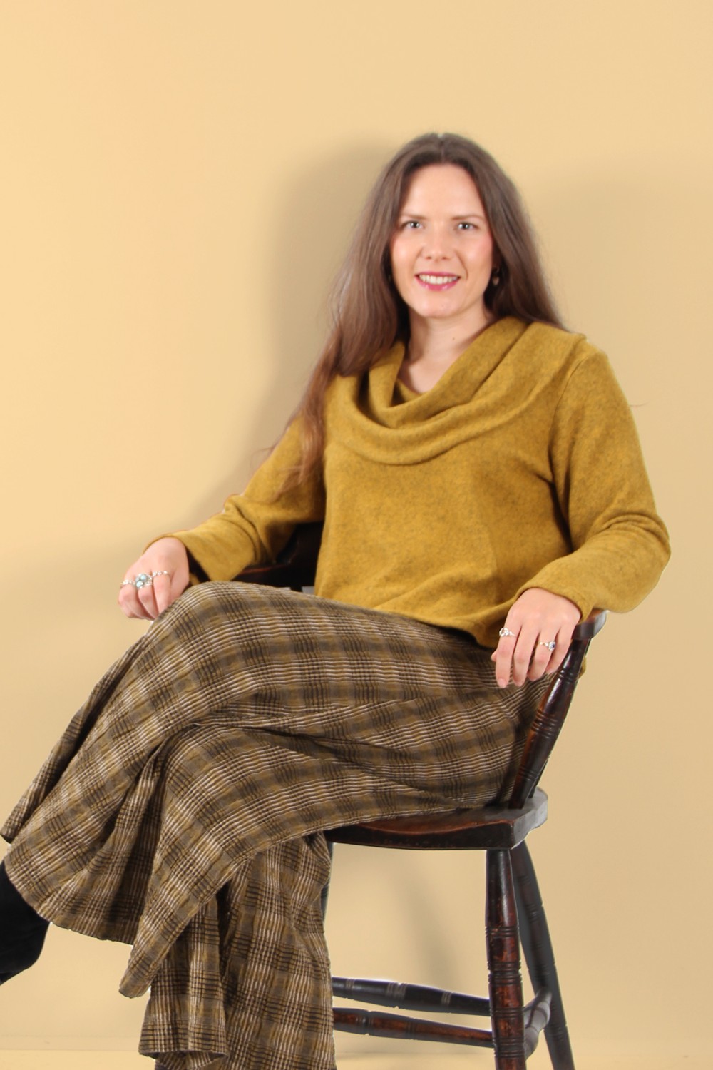 Thing Paris Cowl Neck Soft Fleece Knit Top Ochre