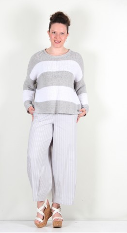 Vetono Cotton Blend Boxy Stripe Pullover Grey