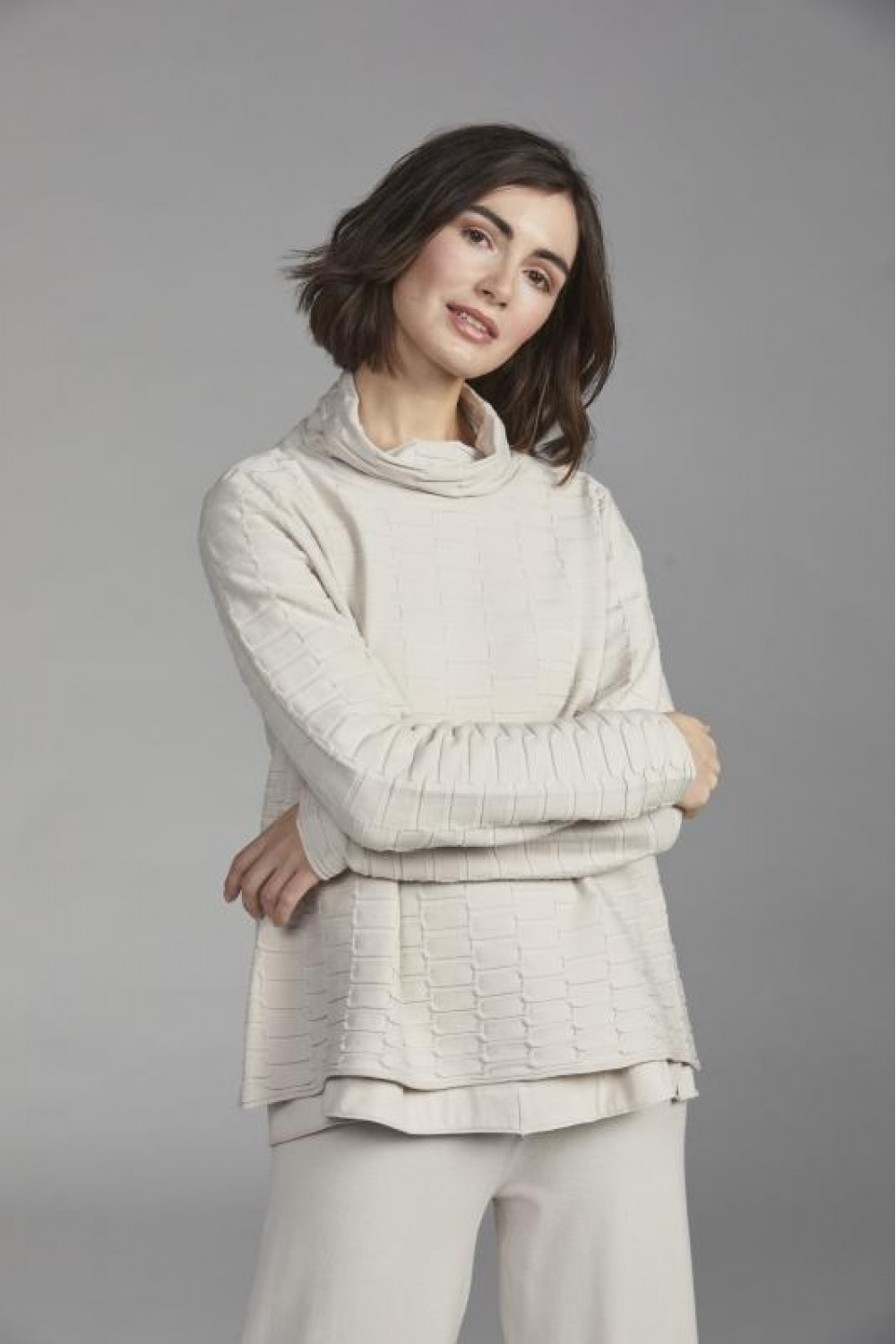 Vetono Sweater With Collar White Pepper