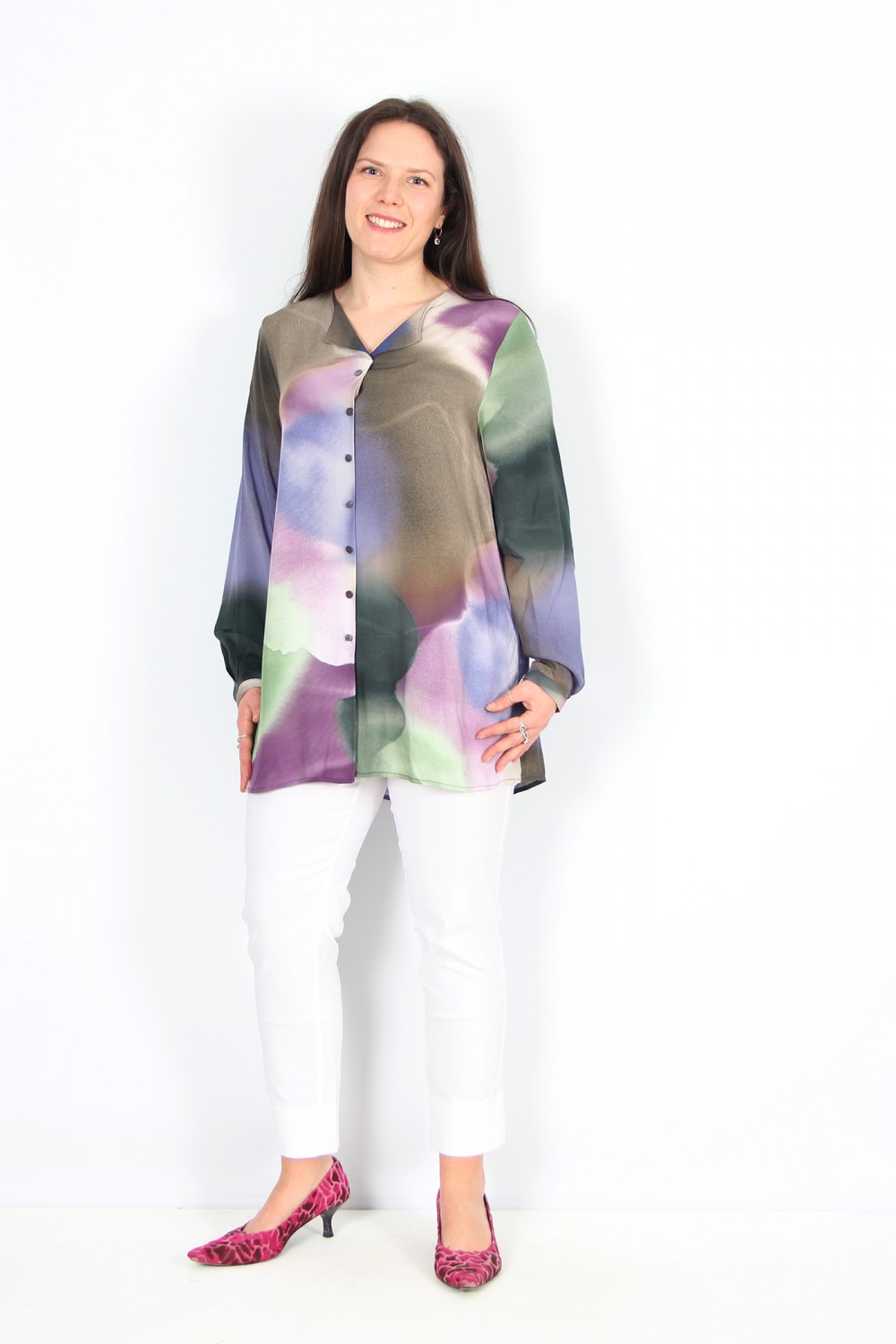 Vetono Viscose Button Blouse Viola