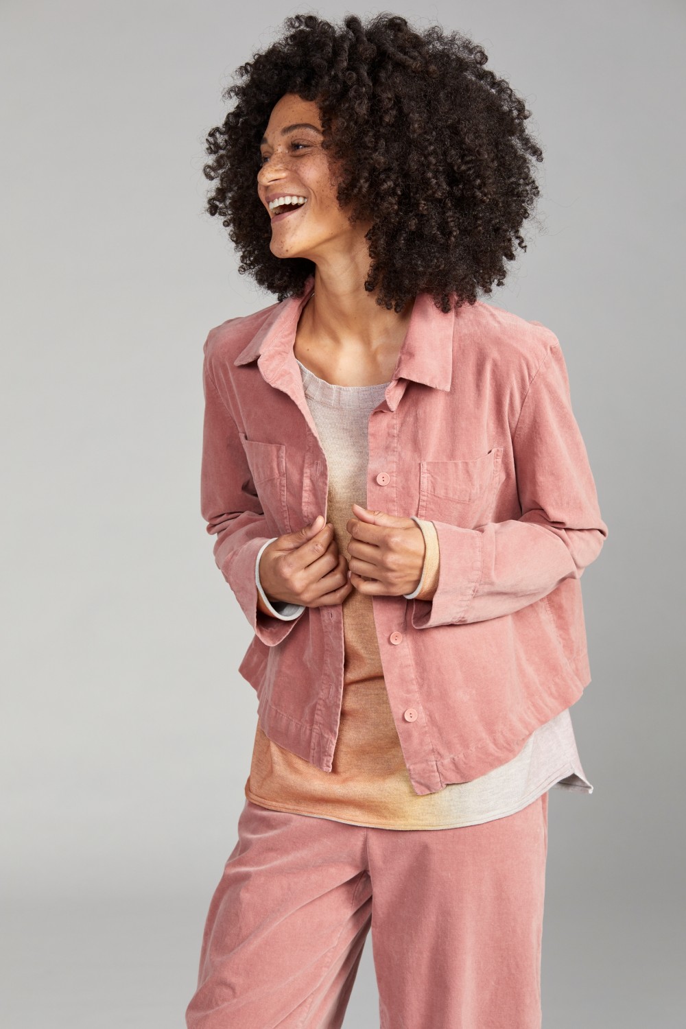 Vetono Boxy Needlecord Jacket Rose