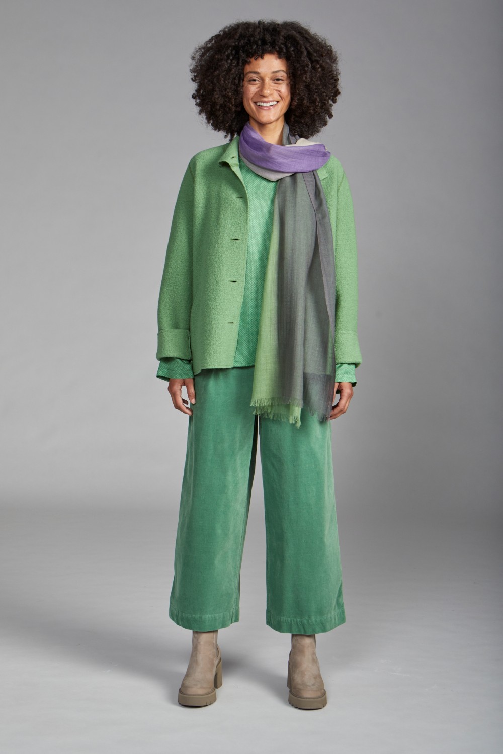 Vetono Wide Leg Needlecord Culottes Green