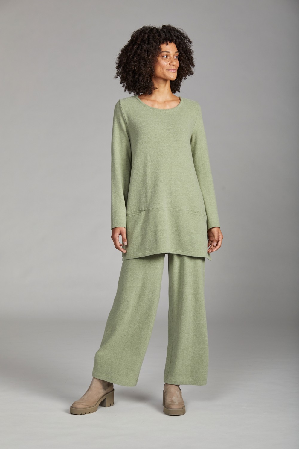 Vetono Wide Leg Fleece Pant Green