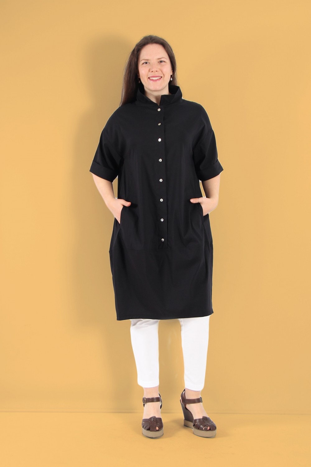 Vetono Cotton Poplin Cocoon Tunic/Dress Black