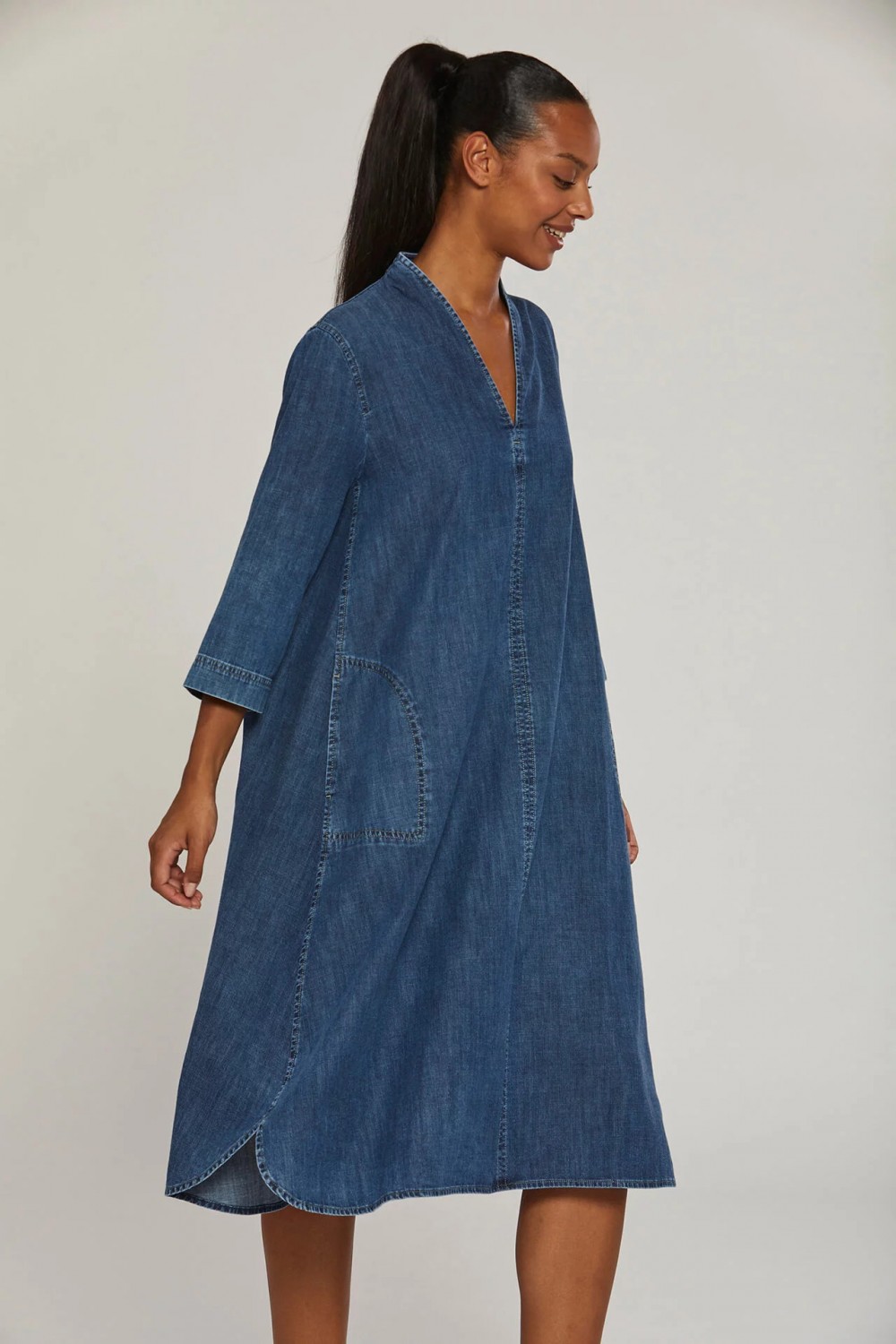 Vetono Stretch Denim Tunic/Dress Denim Blue