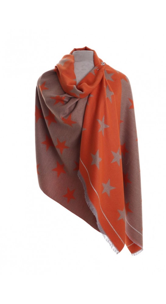 Pink Rooster Luxury Reversible Cashmere Blend Wrap Winter Stars Orange