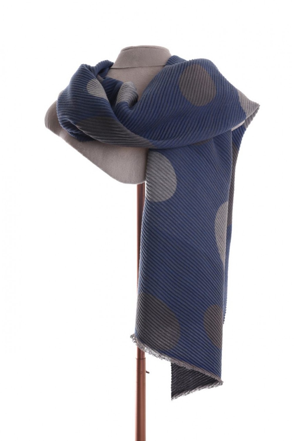 Pink Rooster Pleat Large Spots Scarf Blue