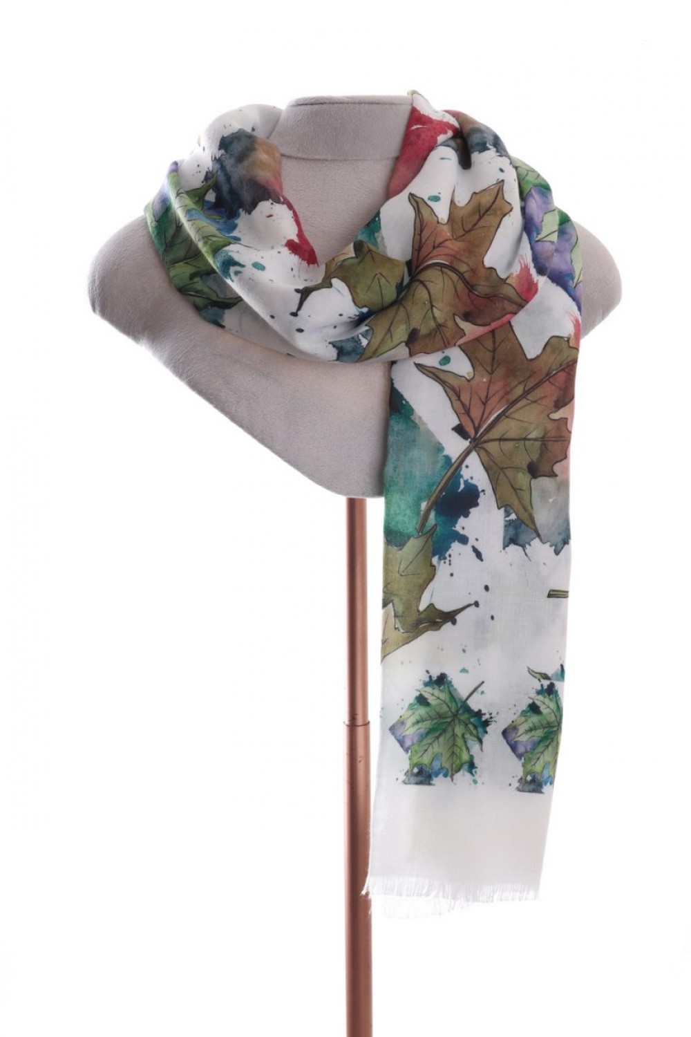 Pink Rooster Light Scarf Digital Print Autumn Leaves