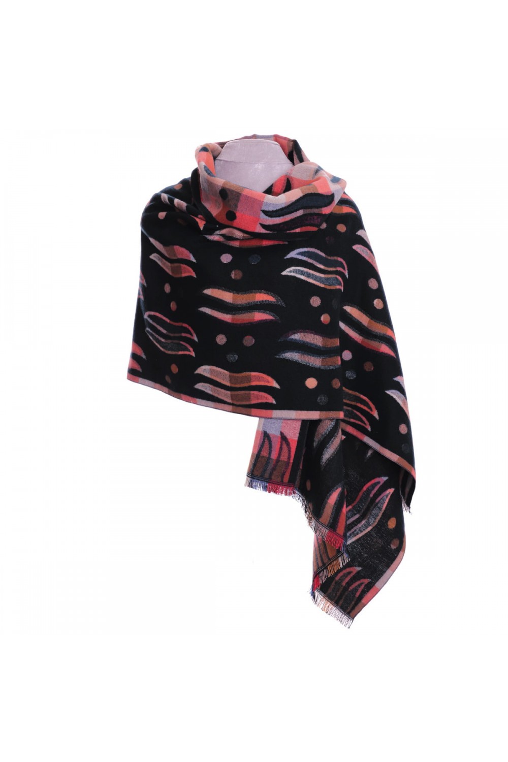 Zelly Reversible Wave Print Wrap Black