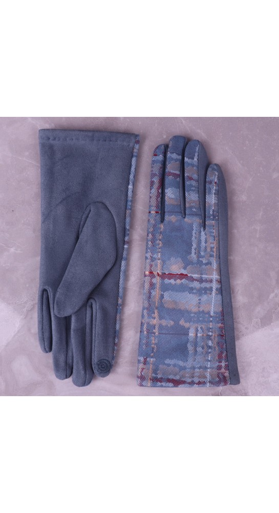Zelly Abstract Tartan Metalic Detail Glove Blue