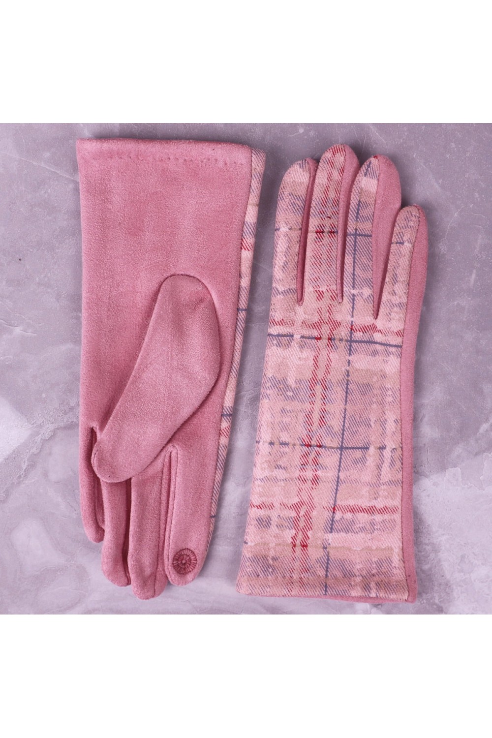 Zelly Abstract Tartan Metalic Detail Glove Pink