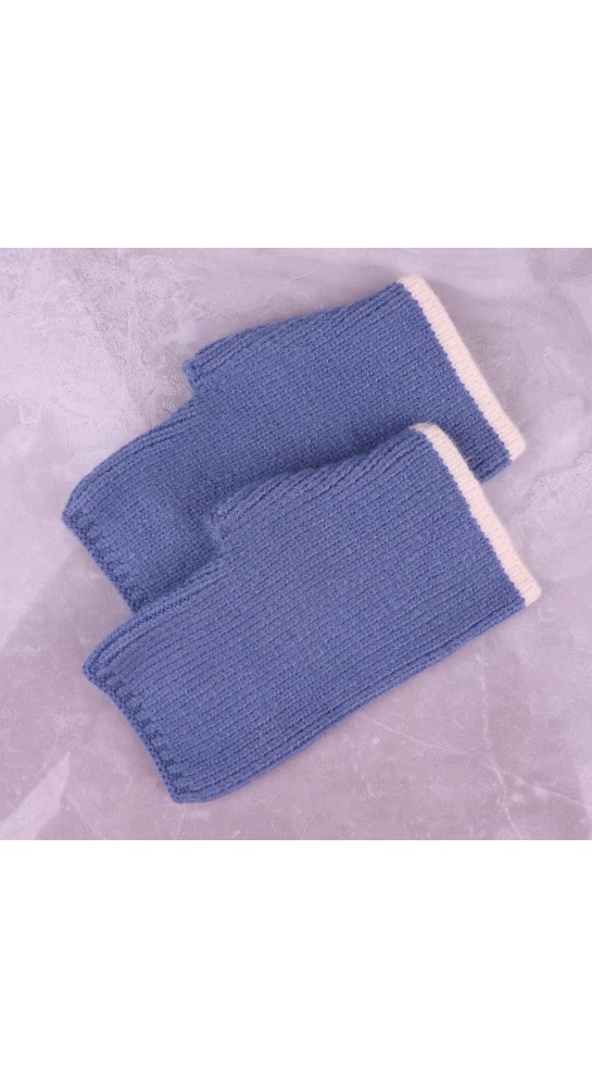 Zelly Border Detail Knit Mitts Blue