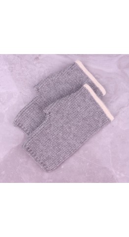 Zelly Border Detail Knit Mitts Grey