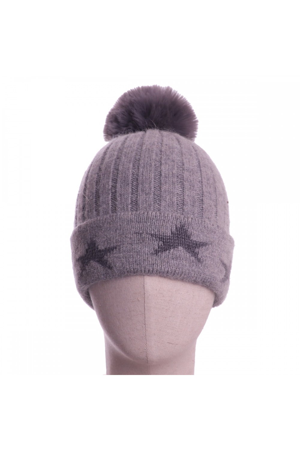 Zelly Stars Pom Pom Hat Grey