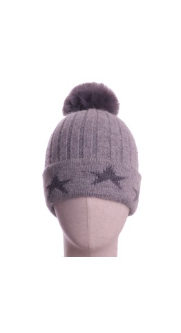 Zelly Stars Pom Pom Hat Grey