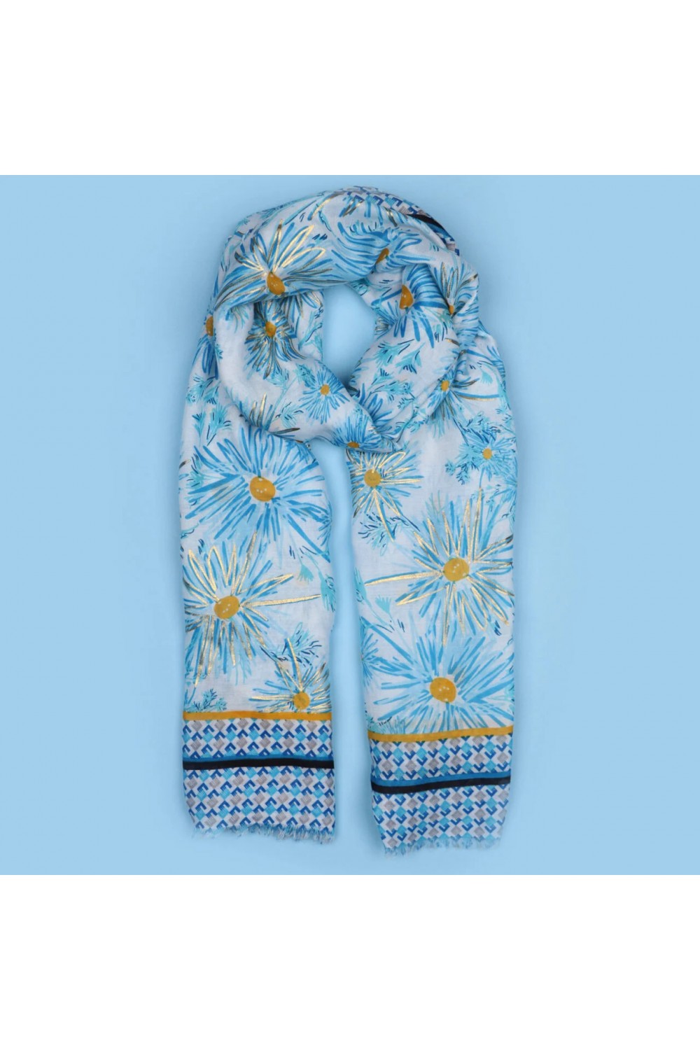 Zelly Abstract Spring Floral Scarf Blue