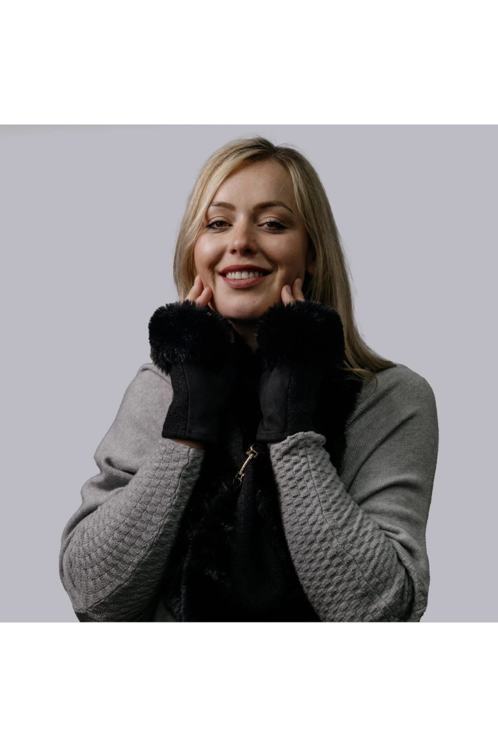 Zelly Faux Fur Cuff Fingerless  Glove Black