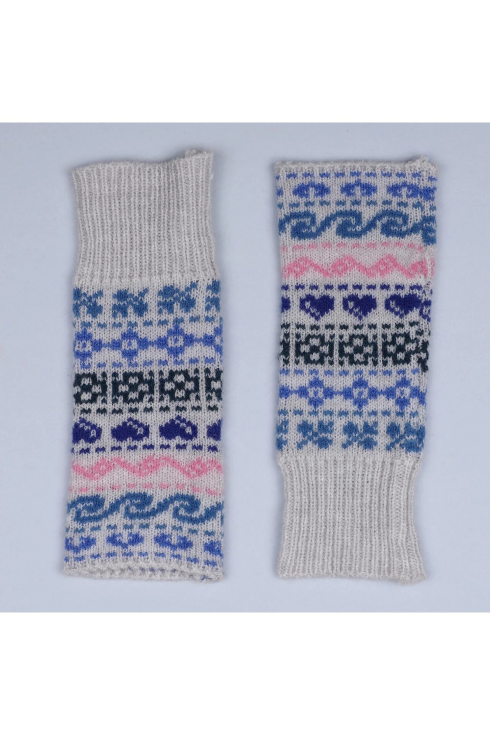 Zelly knitted Nordic Design Fingerless Gloves Blue