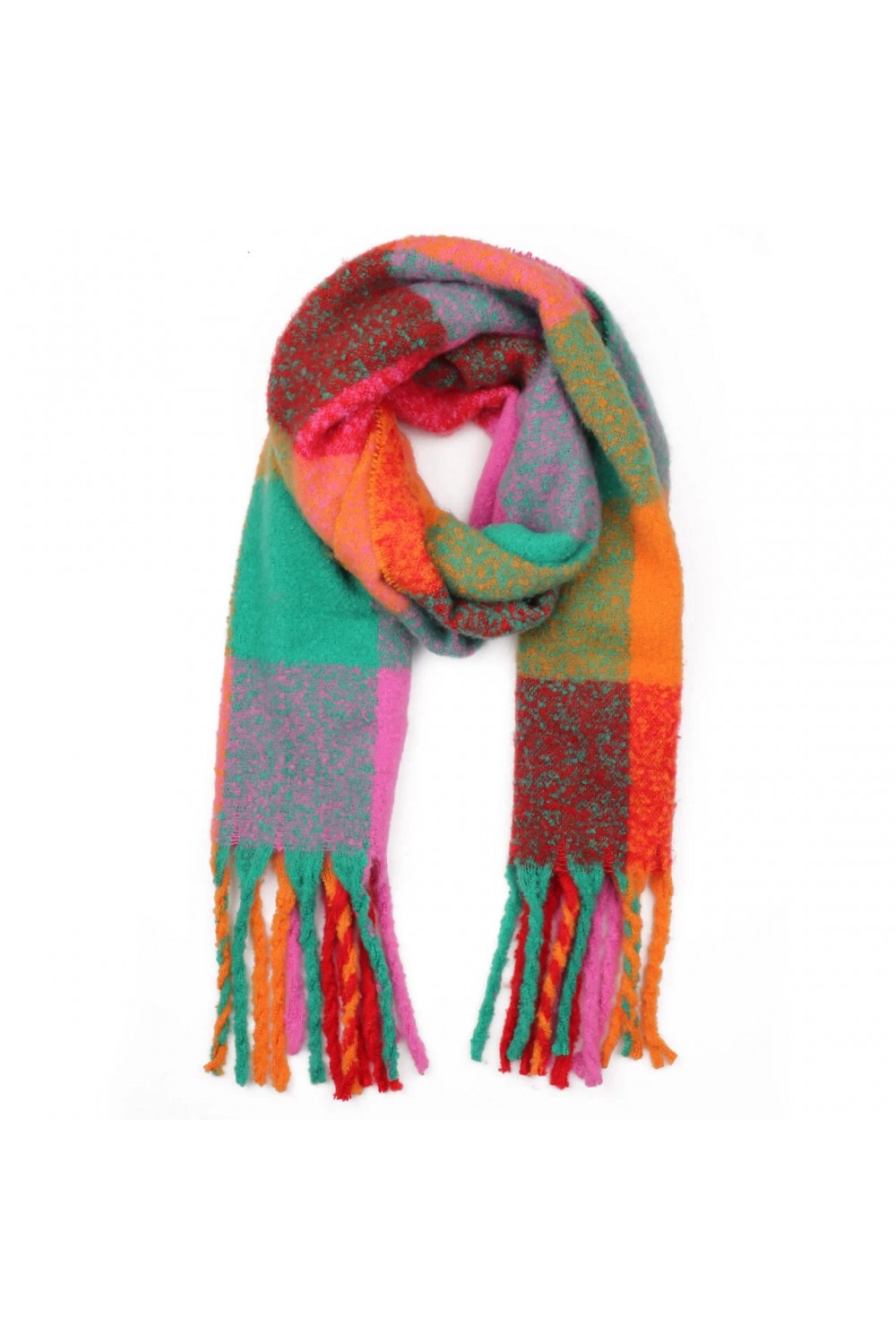 Zelly Cozy Checked Cuddle Scarf With Fringe Hot Pink