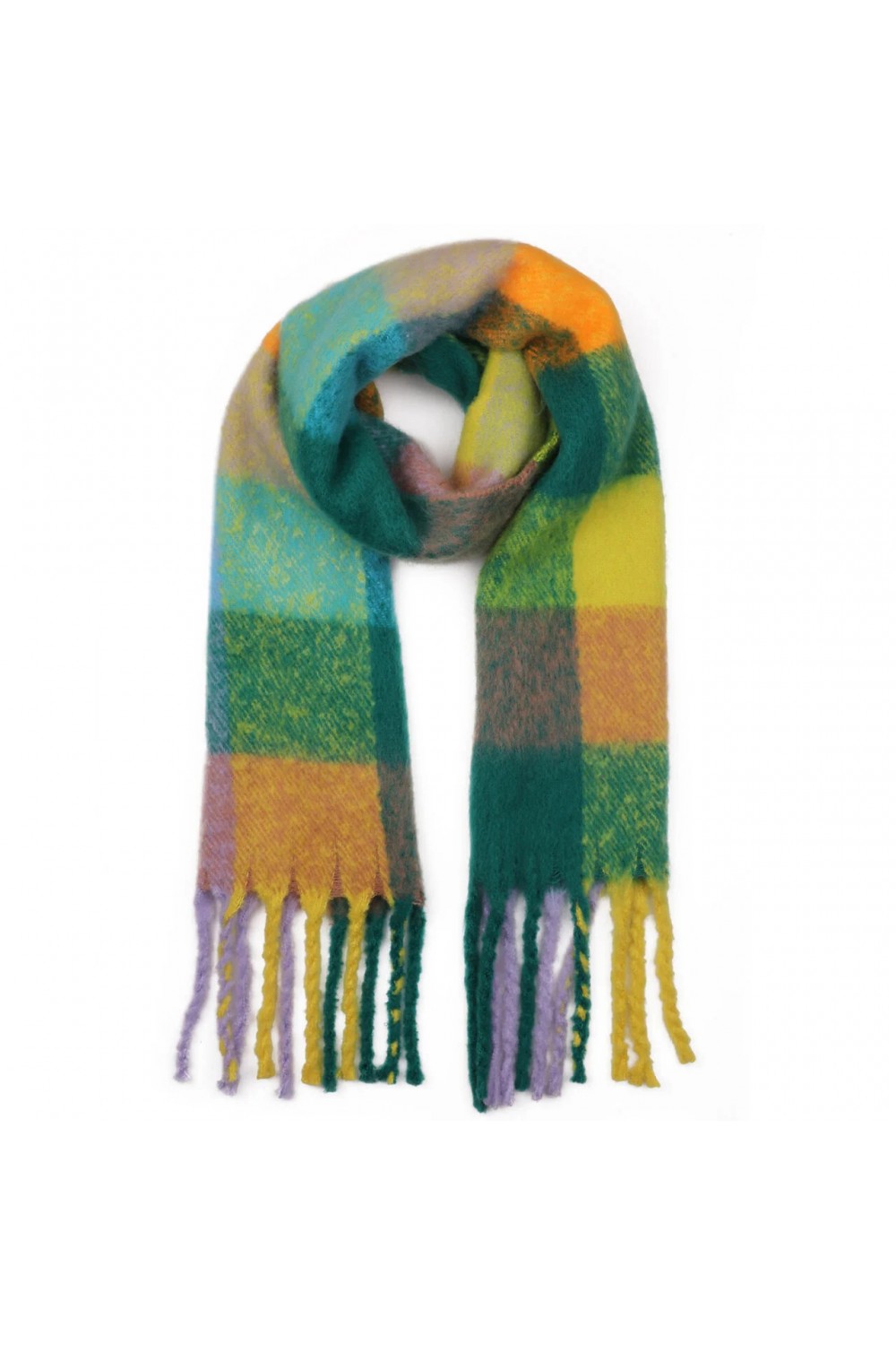 Zelly Cozy Checked Cuddle Scarf With Fringe Green