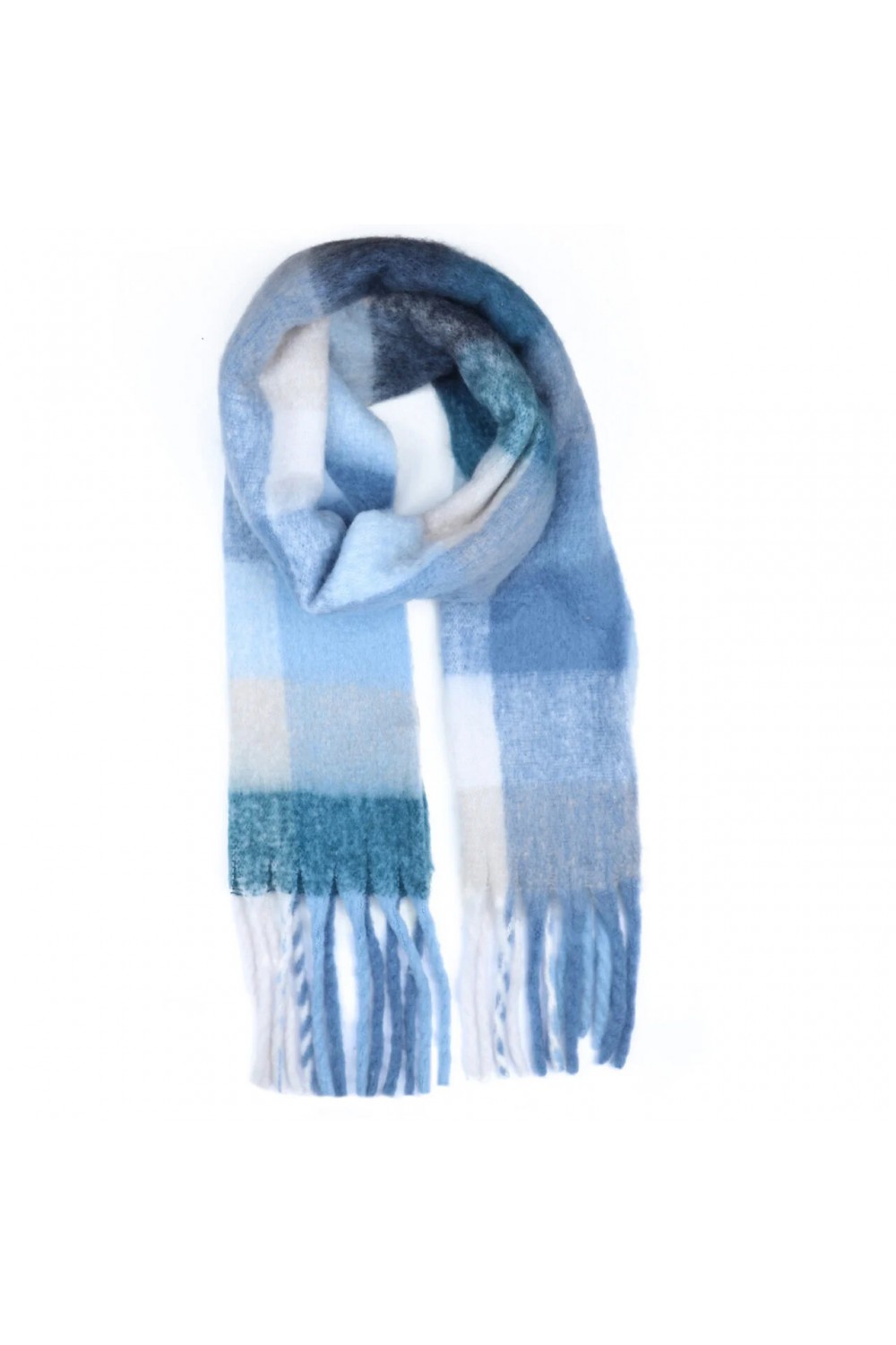 Zelly Cozy Checked Cuddle Scarf With Fringe Blue
