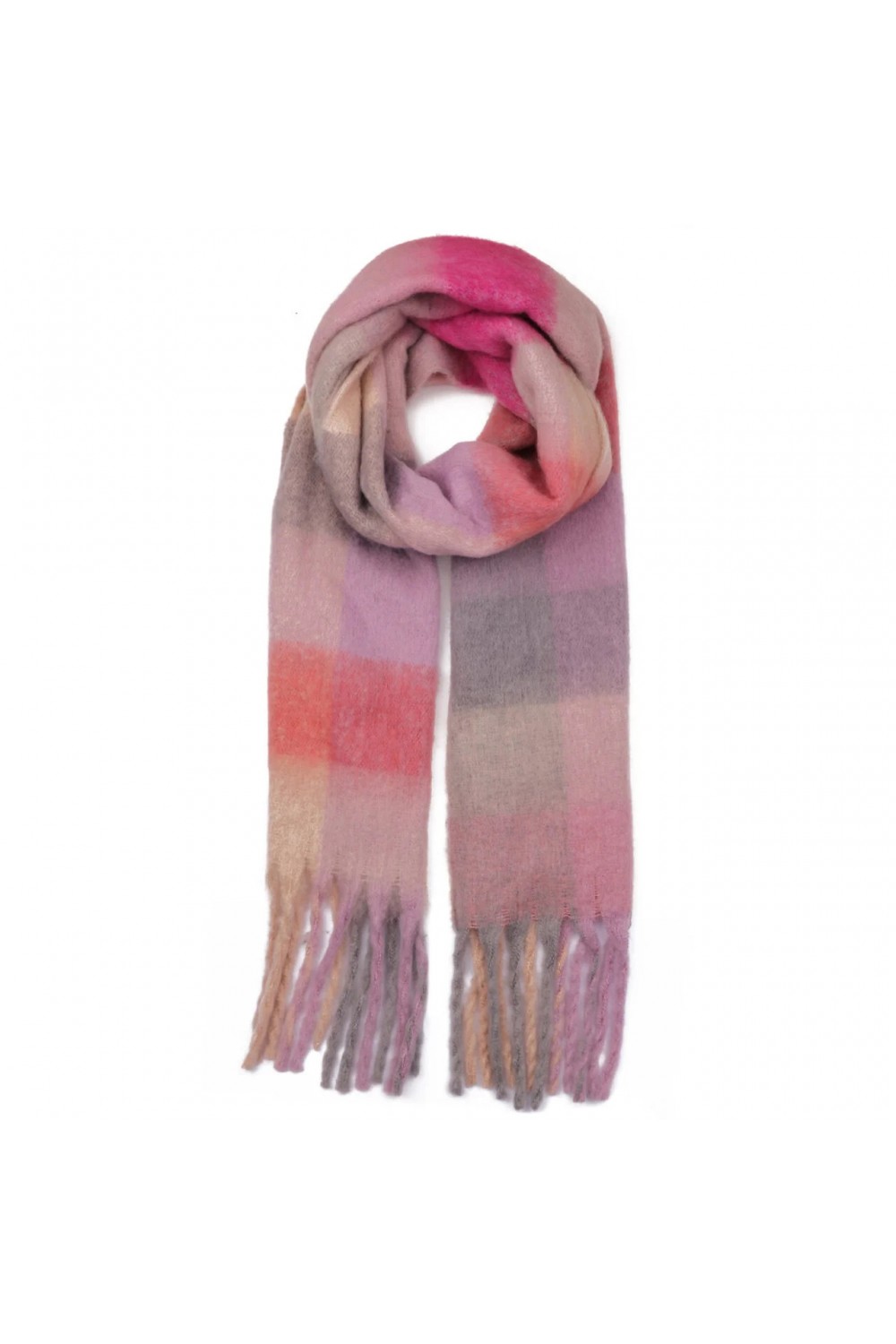 Zelly Cozy Checked Cuddle Scarf With Fringe Lilac