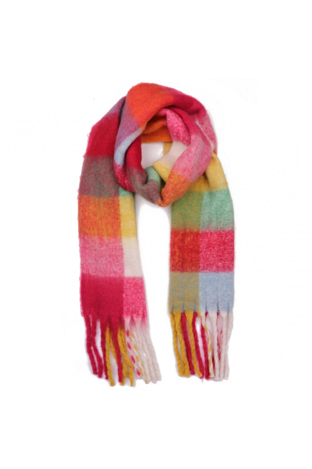 Zelly Cozy Checked Cuddle Scarf With Fringe Yellow