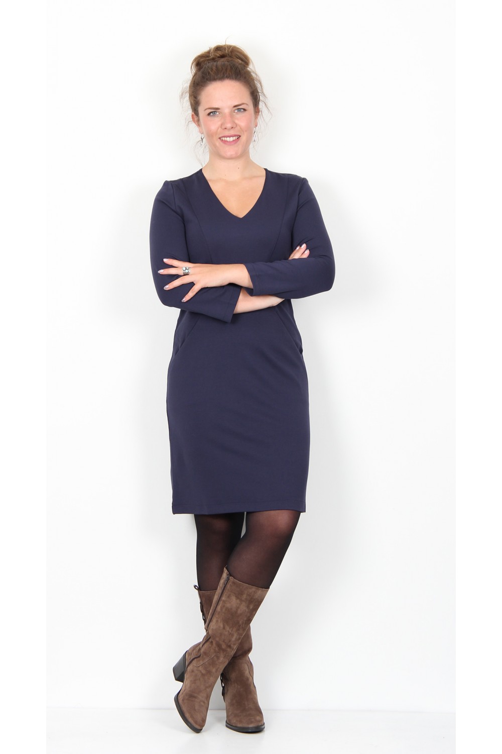 Zilch Clothing Jersey V-Neck Dress Navy